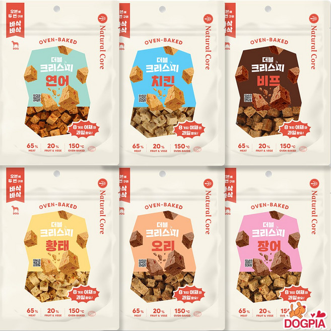 네츄럴코어 오븐 베이크 더블 크리스피 강아지간식, 6개, 70g, 6종혼합