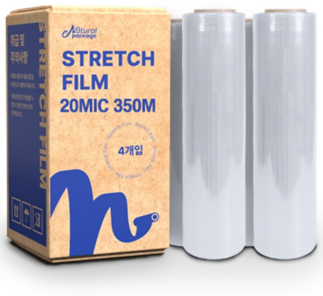 내츄럴패키지 스트레치필름 20mic 500mm 350m 공업용랩 포장랩 국내공장제조, 투명, 4개