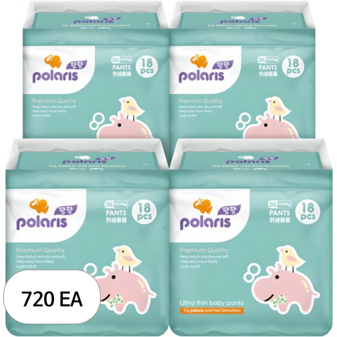 폴라리스 팡팡 울트라씬 팬티형 기저귀 유아용, 점보형 이상(3XL), 720매