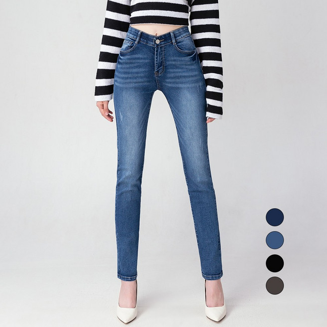 엘블로썸 여성용 스판좋은 인밴드 슬림 일자 청바지 (3단기장 키별)
