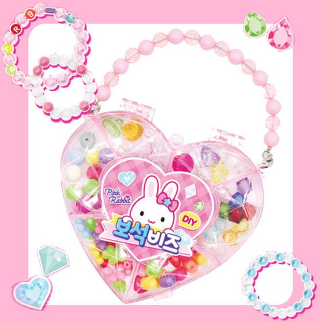 핑크래빗 보석 비즈 DIY 키트 팔찌 악세사리 만들기 놀이, 1개, 혼합