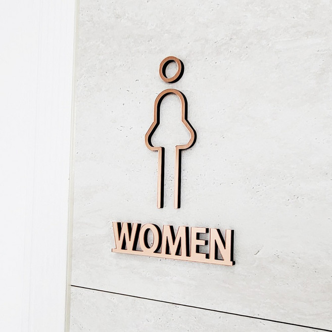화장실 안내판 표지판 표시판 남자 여자 화장실 남여 간판 표찰 팻말 레터링 사각 2종, 1개, 레터링 메탈핑크골드 (여)