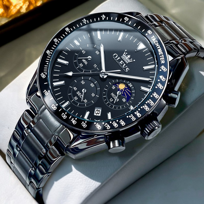 OLEVS 남자손목시계 정품 쿼츠 럭셔리 명품 워터프루프 야광 다기능 메탈 남성시계