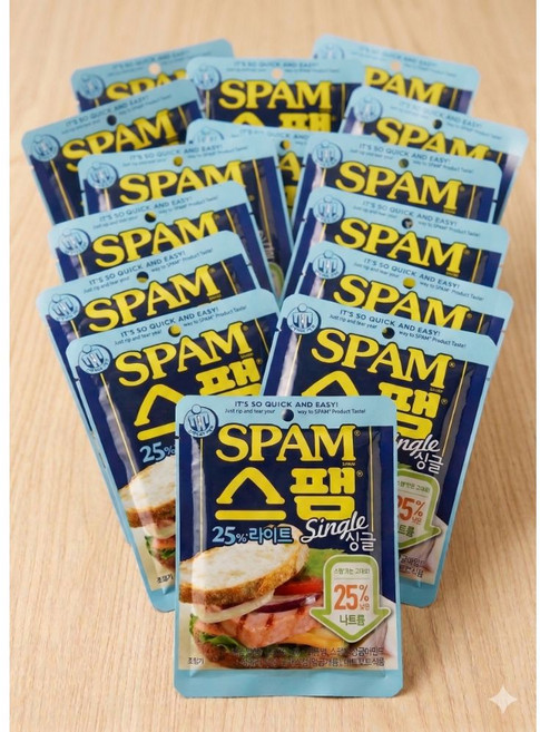 씨제이 스팸 싱글 라이트 저나트륨 안데스소금 담백한 슬라이스햄 혼밥 캠핑용 간편식 반찬, 15개, 80g