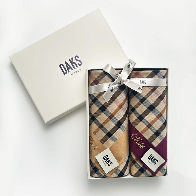 [선물포장] 닥스 하우스 체크 면손수건 선물세트 남성 여성 순면 100% DAKS GIFT new arrival