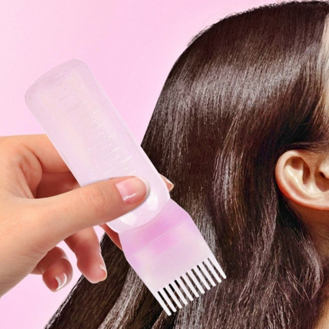 [지앤지] 염색약 튜브 빗타입 브러쉬 팁 공병 새치 염색도구 헤어 토닉 영양제 소분통, SN.가는팁공병 핑크, 1개, SN.가는팁공병 핑크