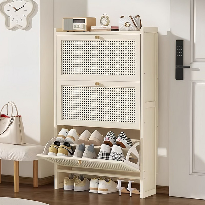 슬림형 신발 수납장 크림풍 2단 초슬림 신발장 70cm, 3단, 흰색
