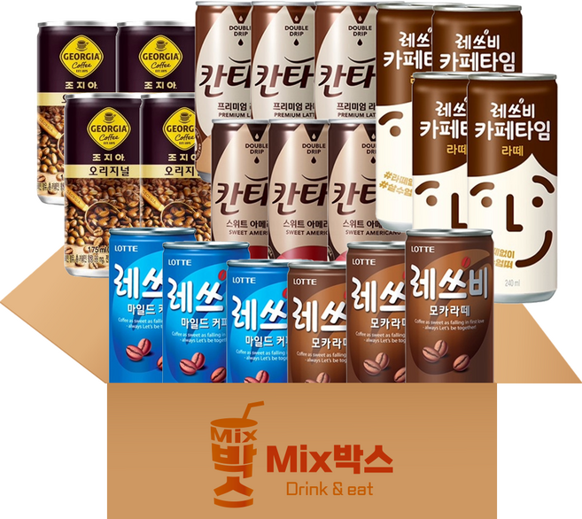 [믹스박스] 캔커피 6종 혼합세트 (레쓰비 라떼+칸타타 라떼+칸타타아메리카노+레쓰비+레쓰비모카라떼+조지아오리지널), 1세트, 250ml