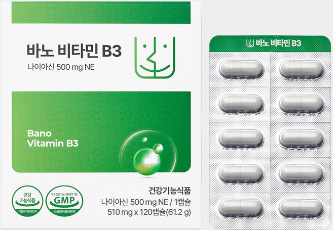 바노 비타민 고용량 B3 500mg (미국산 니코틴산아미드 나이아신아마이드) 120캡슐, 5박스, 120정