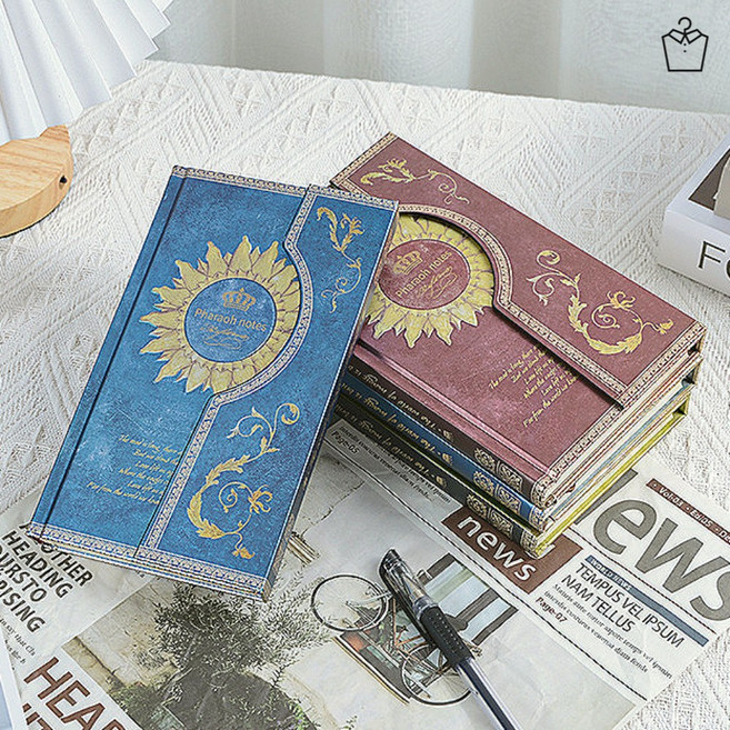 빈티지 다이어리 하드커버 마그네틱 노트 마법 감성, 블루