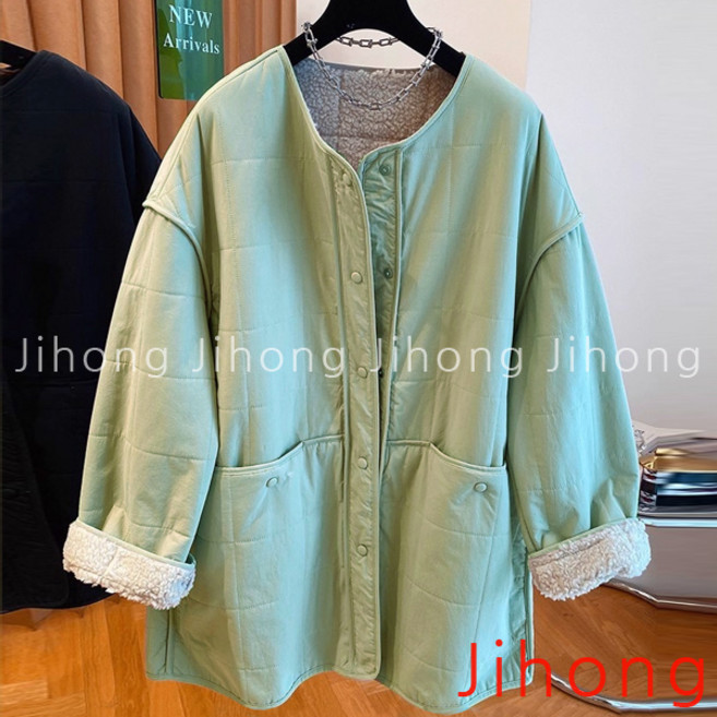 지홍 양털 뽀글이 오버핏 야상 점퍼 사파리 집업 아우터 누빔