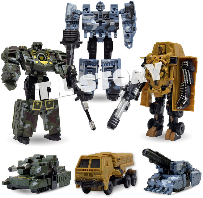 밀리터리 변신 로봇 장난감 트랜스봇 탱크 트럭 자주포 만들기 로보트변신 작동완구 선물, 1개, 3)골드 타이탄