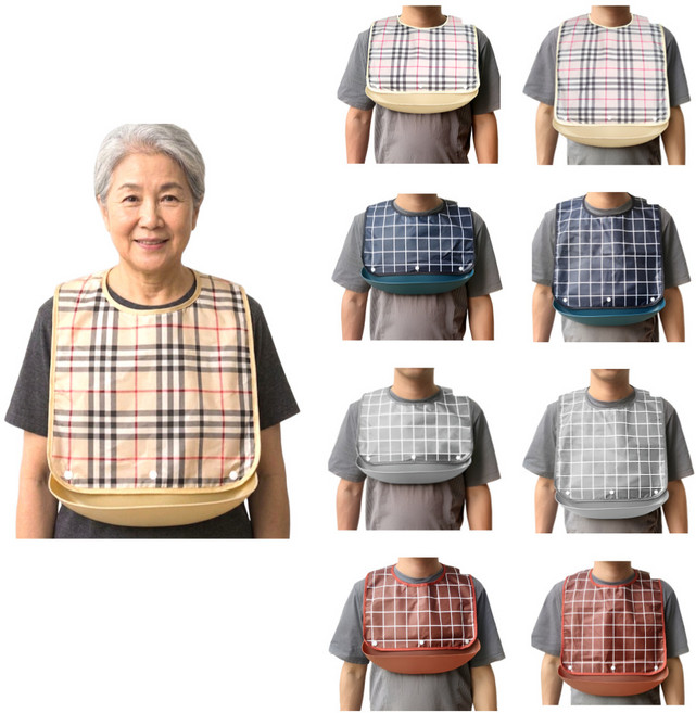 고급 어르신 노인 환자 방수 턱받이 요양원 요양병원 환자용 성인용 앞치마, 아이보리_중(Medium), 1개