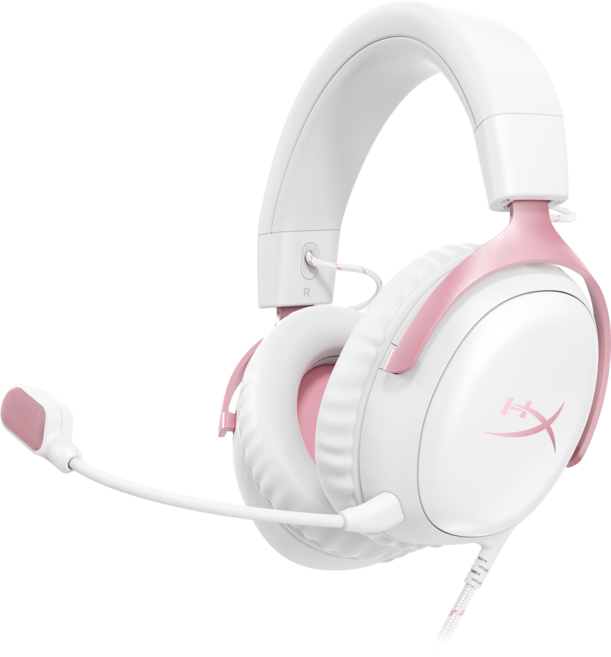HyperX Cloud III 颶風3有線電競耳機 舒適耐用 清晰音質, 粉白色, 9W1Q4AA