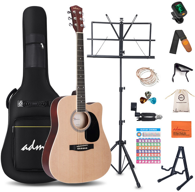 ADM 어쿠스틱 기타 41인치 풀사이즈 컷어웨이 청소년 성인 입문용, 자연색, 1세트, JA212