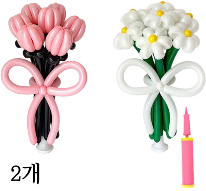풍선꽃다발 DIY 파티 장식 용품 만들기 손펌프 세트, 1개, 블랙핑크+그린화이트