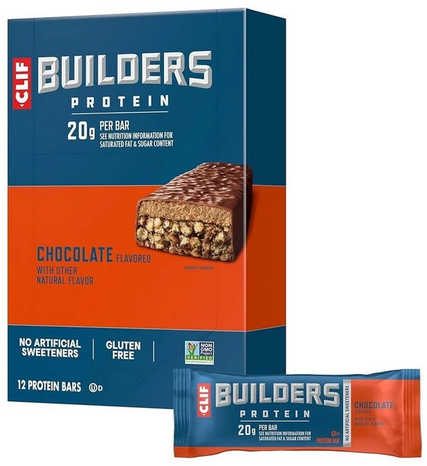 Clif Builders 단백질 바 - 초콜릿 맛 - 식물 기반 단백질 20g - 글루텐 프리 - GMO 프리 - 저혈당 - 인공 감미료 없음 - 68g(2.4온스) (12팩), 12 Count (Pack of 1) - 쿠팡