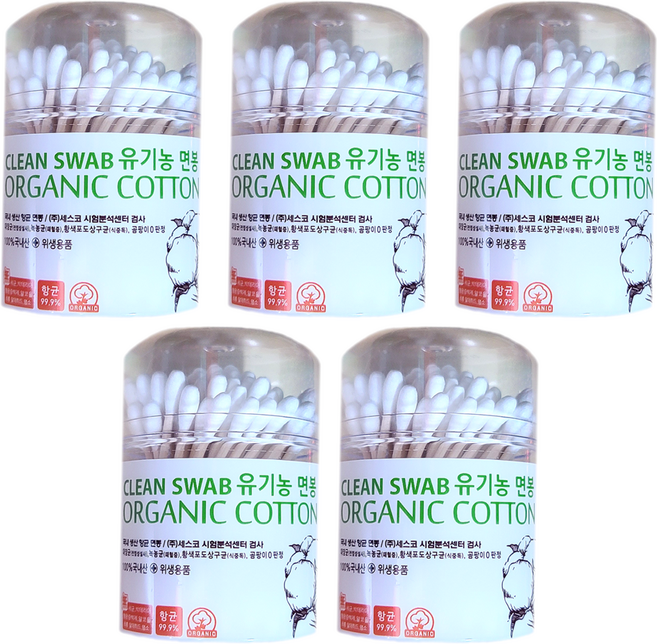 풍성 유기농 100% 국내산 향균 면봉, 100개입, 5개