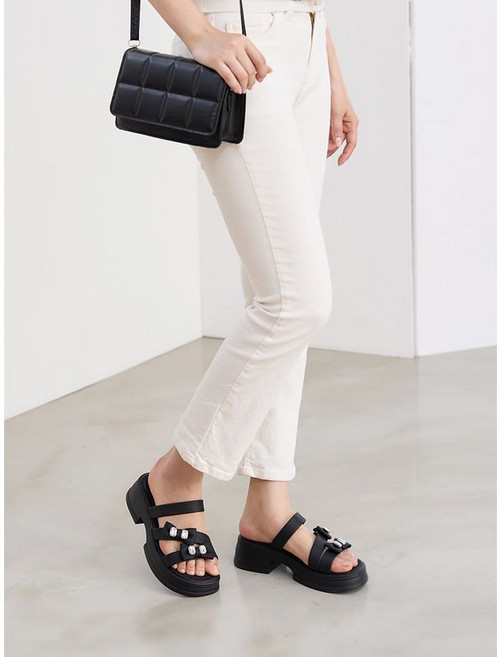 아리앤 큐빅리본 통굽 여성 뮬 슬리퍼 5cm