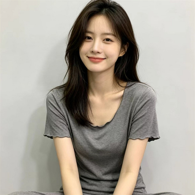 VEZRI 여성 여름 모달 반팔 티셔츠 얇은 소재 외부 착용 프릴 디자인 베이직