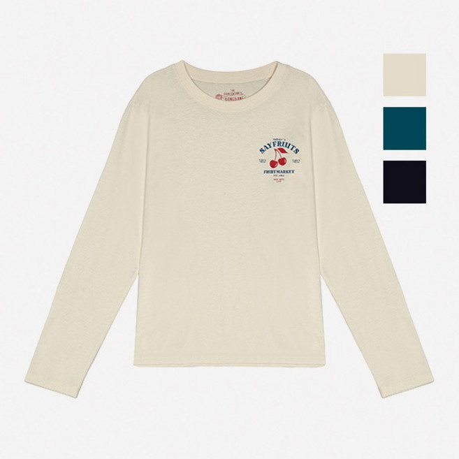 이가격실화???티셔츠반값!!! 여성 체리 프린트 세미크롭 긴팔티