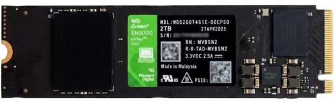 WD Green SN3000 2TB NVMe SSD 내장형 솔리드 스테이트 드라이브 (노트북 및 데스크탑용) M.2 2280 PCIe Gen4 x4 최대 5000MB/s, SN3000|2280|2TB
