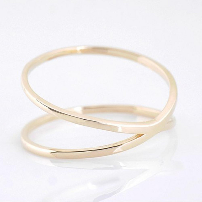 14K 18K 2줄 두줄 투 라인 X 꼬임 얇은 평반지 여자18K반지 18K반지 14K링반지