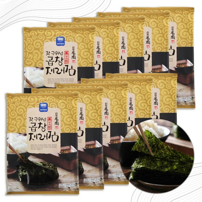 국산 옛날 무조미 곱창 재래김 15g 10봉 벌크, 1세트, 상세설명 참조