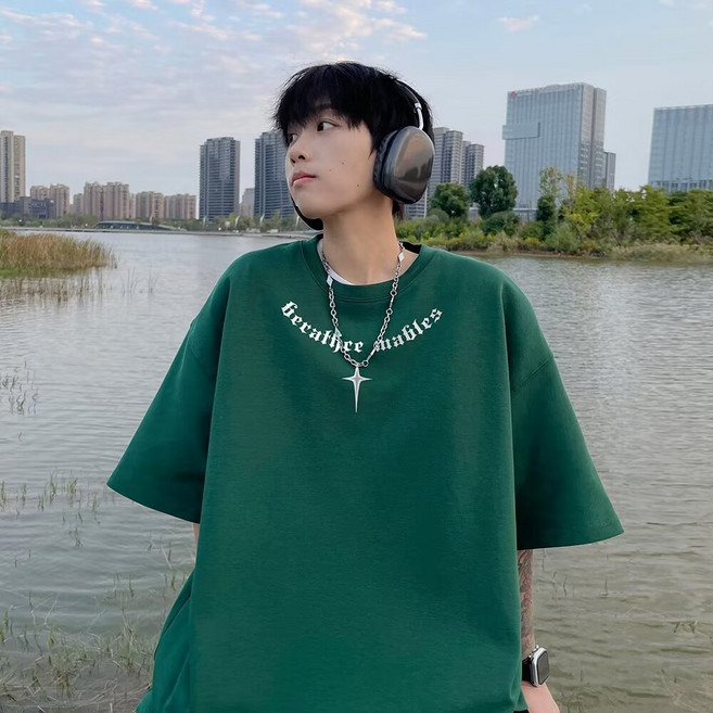 愛心設計印花短袖T恤 M-5XL 韓版日系情侶款 夏季薄款百搭