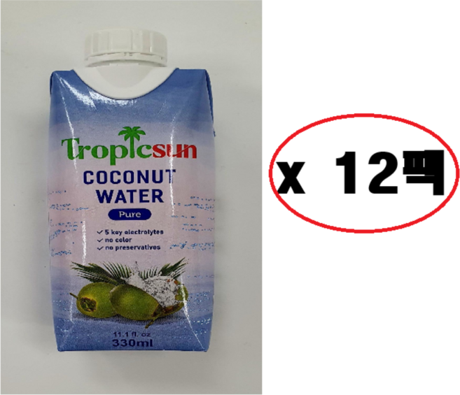 트로픽선 퓨어 코코넛워터, 330ml, 12개