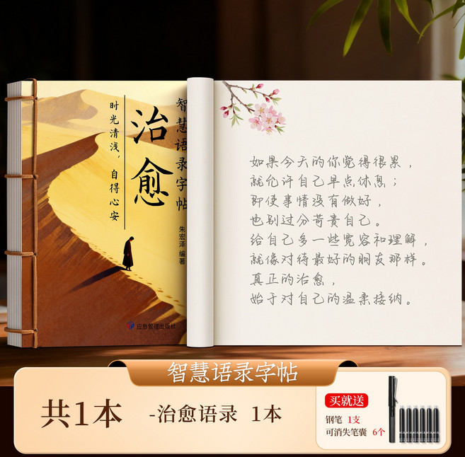 智慧語錄女士靜心練字帖行楷字帖成人練字女生字體漂亮行書修心貼, 1個裝, 【治癒1本】送1鋼筆+6可消失墨囊:如圖