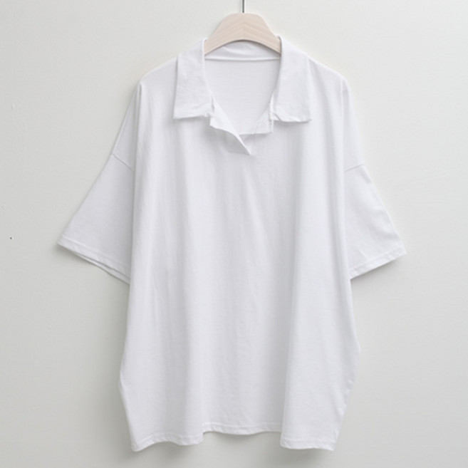 루나샵 코튼무지 오픈카라 티셔츠