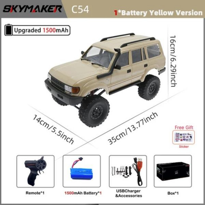 WPL C54 1/16 RC 자동차 도요타 LC80 모델 2.4G 4X4 오프로드 리모컨 LED 클라이밍 트럭 남아용 전기 장, 16 C54-Y-1B1500-S-OB, 1개