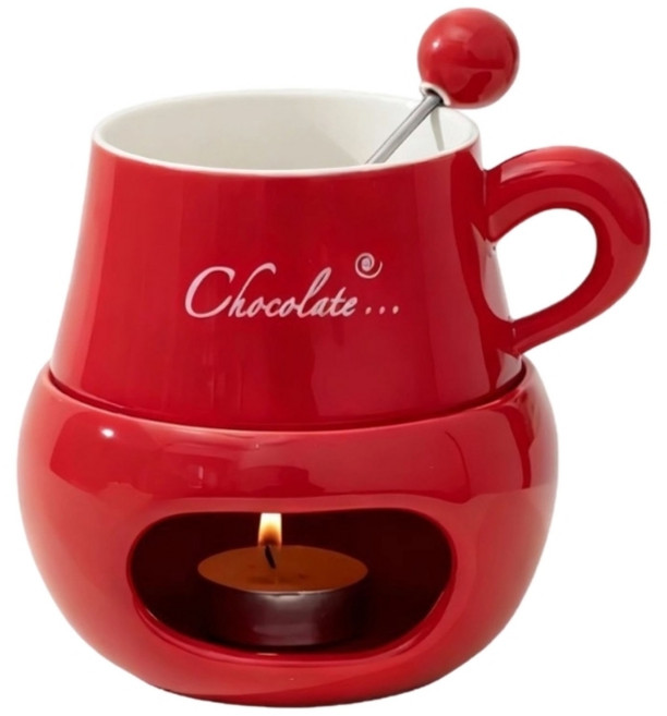 퐁듀 치즈 초콜릿 소스 워머 머그컵 주방 도구용 포크가 달린 다기능 세라믹 소형 멜팅팟, 빨간색