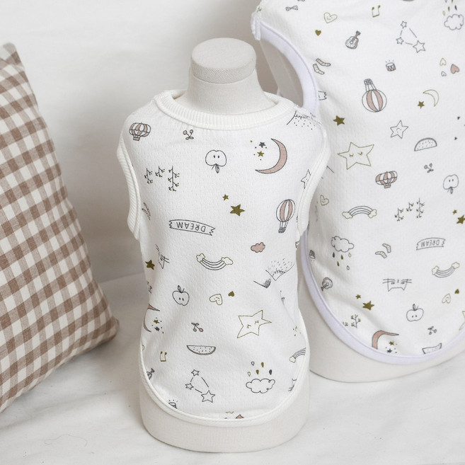 강아지옷 오가닉 양면 나시 고양이 티셔츠, 1개, WHITE 라라문