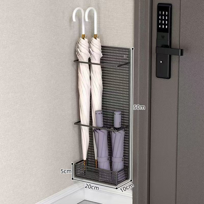 BCQ벽걸이 우산 정리대 - 장대 우산 거치대 현관 수납 선반 방수 우산통, 검은색, 1개