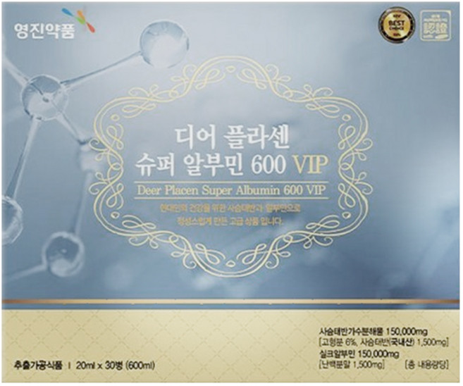 영진약품 디어플라센 슈퍼 알부민600 VIP 실크알부민 사슴태반 가수분해물, 30개, 20ml