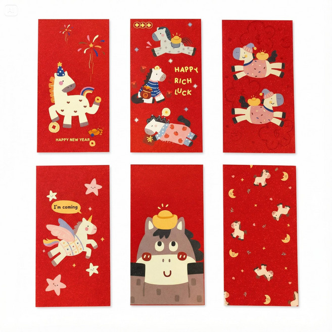 2026 병오년 고급 말띠 세뱃돈 봉투 설날 예쁜 용돈 봉투 말의해 현금봉투 새해봉투, 6개, 레드