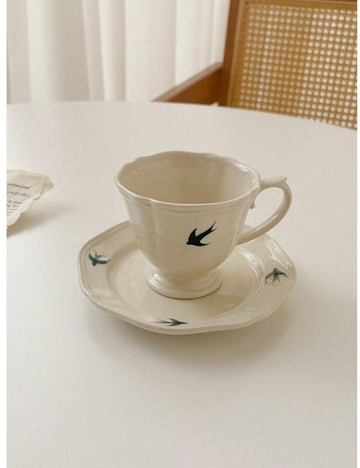 리이브스가르텐 일본풍 찻잔 세트 레트로 컵앤소서 제비 커피잔 라떼잔 애프터눈 티컵 홈카페, A. 컵과 찻잔 세트, 1개