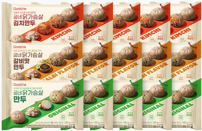 굽네 닭가슴살 만두 3종 혼합 15팩, 1세트, 180g