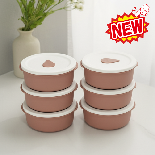 소노리떼 국산 실리콘 냉동밥보관용기 전자레인지 밥 소분 용기 밥팩 원형 400ml, 아몬드브라운, 6개