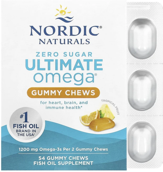 Nordic Naturals Ultimate Omega® 구미젤리 츄어블 열대 과일 맛 1200mg 구미젤리 츄어블 54개(개당 600mg), NordicNaturalsUltimateOmega구미젤, 1개, 54정 - 쿠팡