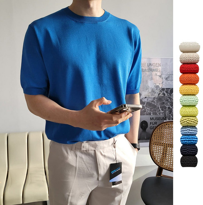 동사남 남자 남성 시원한 아이스 라운드넥 반팔 니트 12컬러 D012