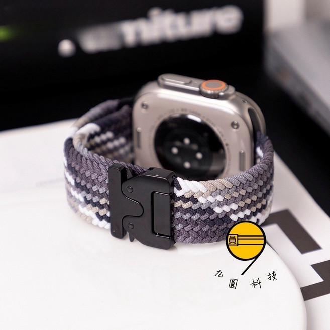 磁吸扣 尼龍編織錶帶 適用 Apple Watch, 黑巧色-黑扣,38/40/41/(S10/S11)42, 1個