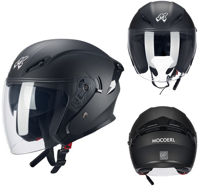 MOCOERL 오토바이헬멧 오토바이 헬멧용 내장형 블루투스 헤드셋 오픈페이스 안전모 무광헬멧Y1, 블랙