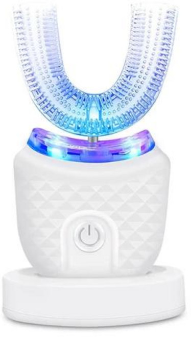 전기 U자형 칫솔 360도 초음파 어린이 성인 미백 실리콘 자동 전동 칫솔, 1개, 1)하얀색, 1) WHITE