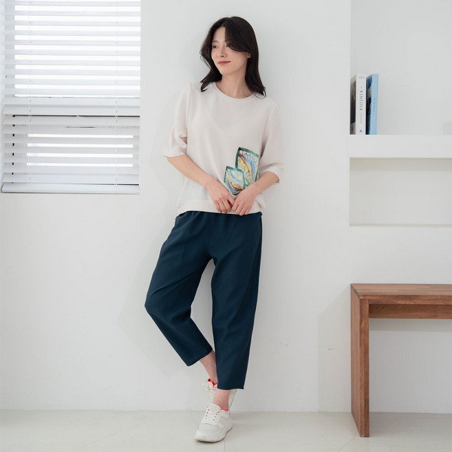 국내산 여성 여름 와플 풍기포 인견 주머니9부 바지 빅사이즈 엄마옷 쿨 냉감