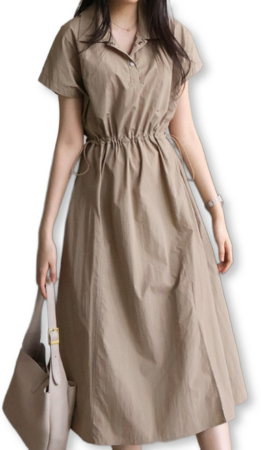 메리앤유 허리스트링 또또단추 바스락소재 카라넥 원피스