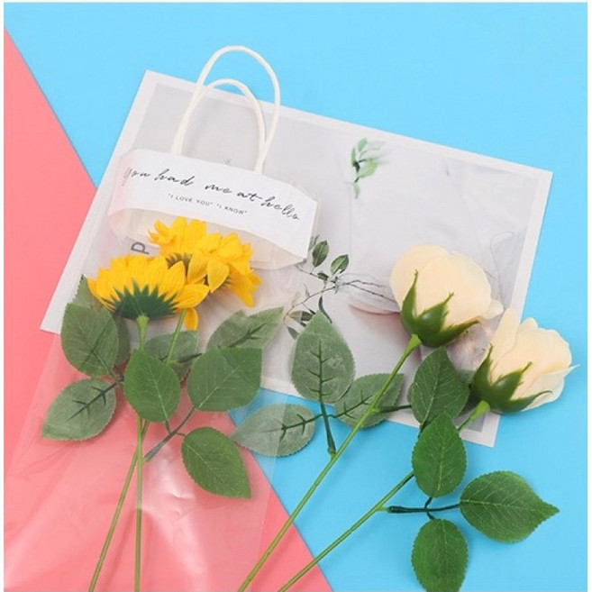 透明梯形花束提袋 禮品包裝袋, （2個）英文提袋(小), 1個