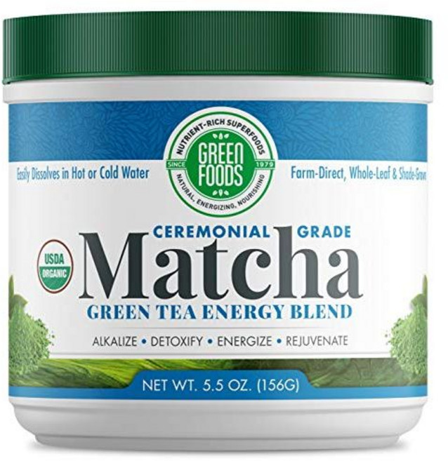 그린 푸드 유기농 의례용 등급 일식산 말차 녹차 156g Green Foods Organic Ceremonial Grade Matcha Green Tea from Japan 5.5, 1개